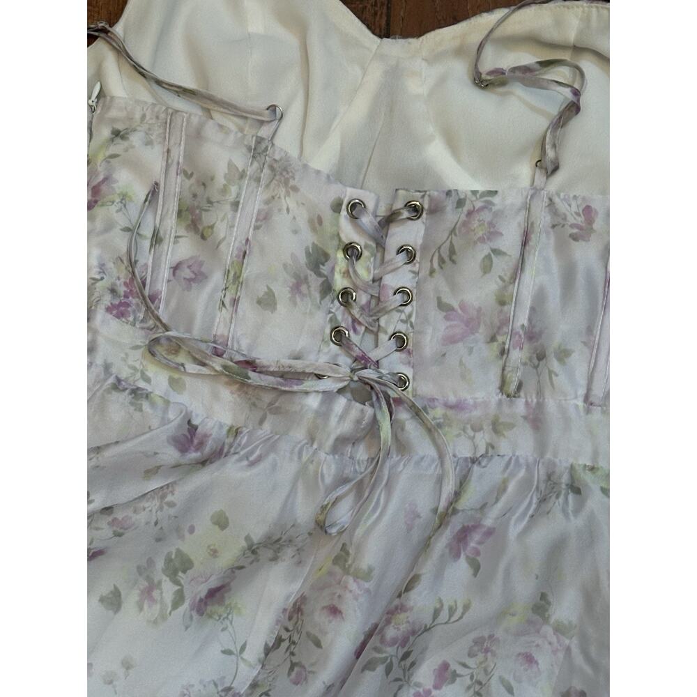 Altar'd State Floral Chiffon Maxi Dress Long Lace-Up Ruffle Womens Size L - Picture 6 of 8